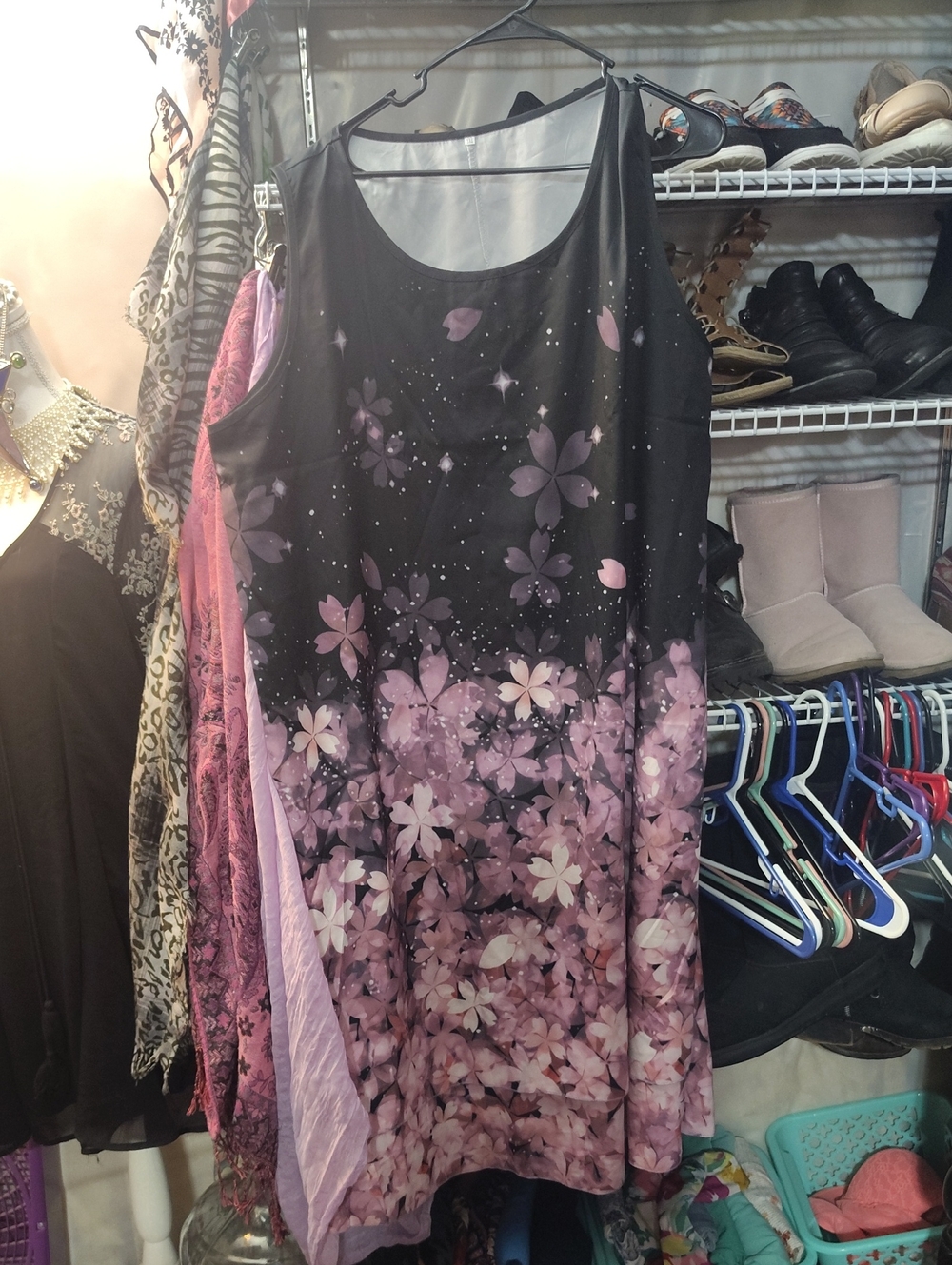SHEIN Black & Purple Floral Ombre Midi Dress
